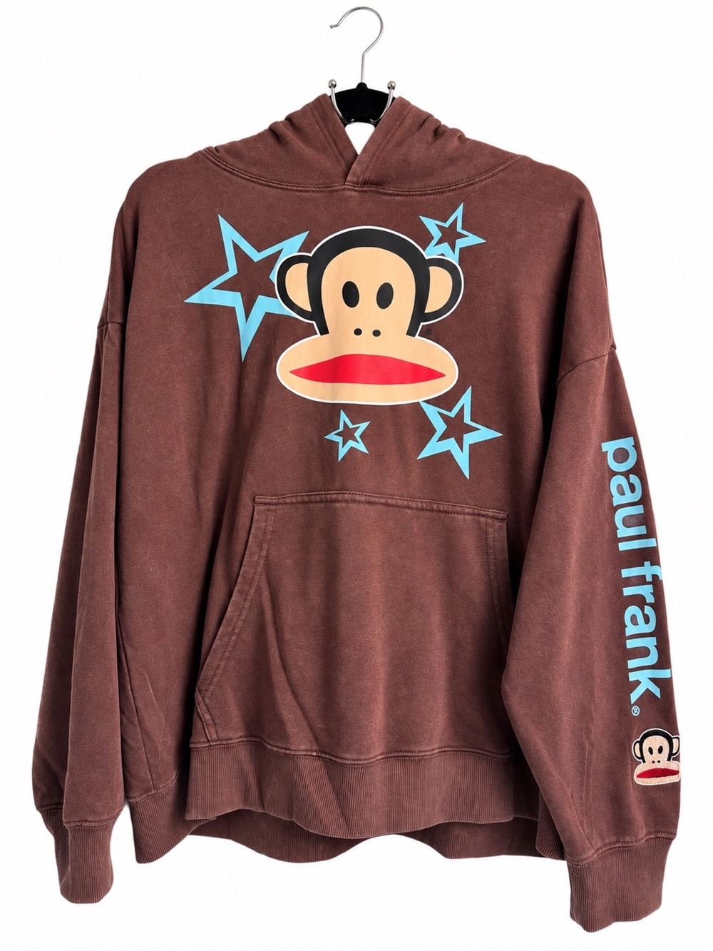NWOT Paul Frank Julius Monkey Brown Acid Wash Star Graphic Hoodie Y2K